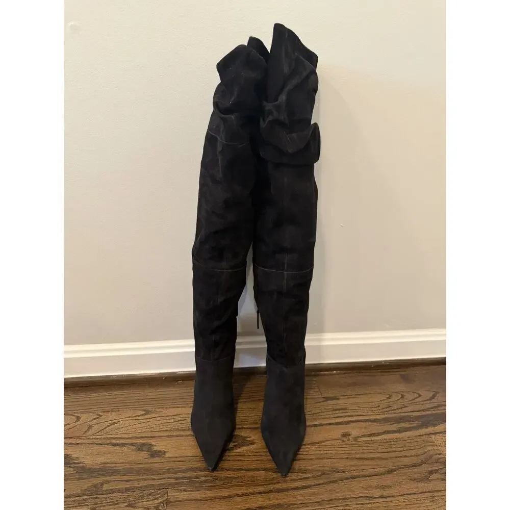 Schutz Ashlee Over The Knee Boots Black Suede Leather 8 NEW $238